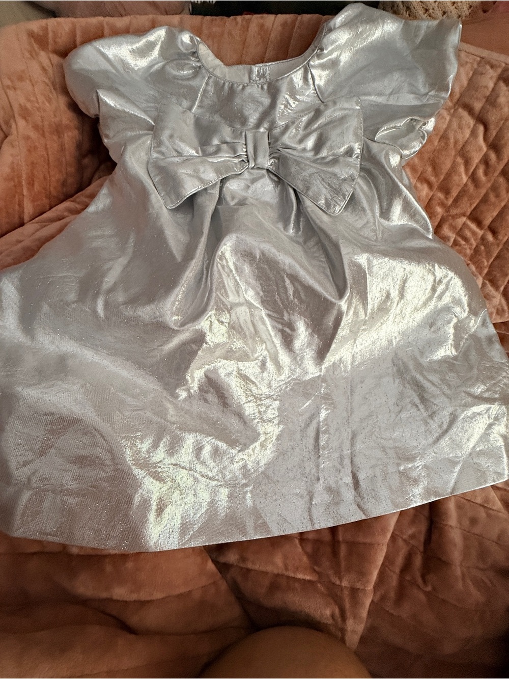 Zara Silver Metallic Bow-Front Formal Dress for toddlers